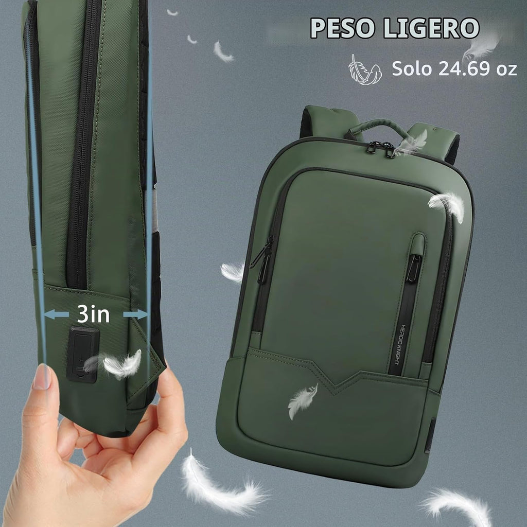 HK - Mochila para hombre, bolsa delgada para computadora portátil de 15,6