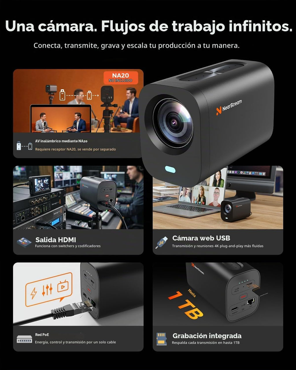 NearStream Cámara de transmisión VM20 Pro 4K, sensor de 1/2" 50MP, zoom