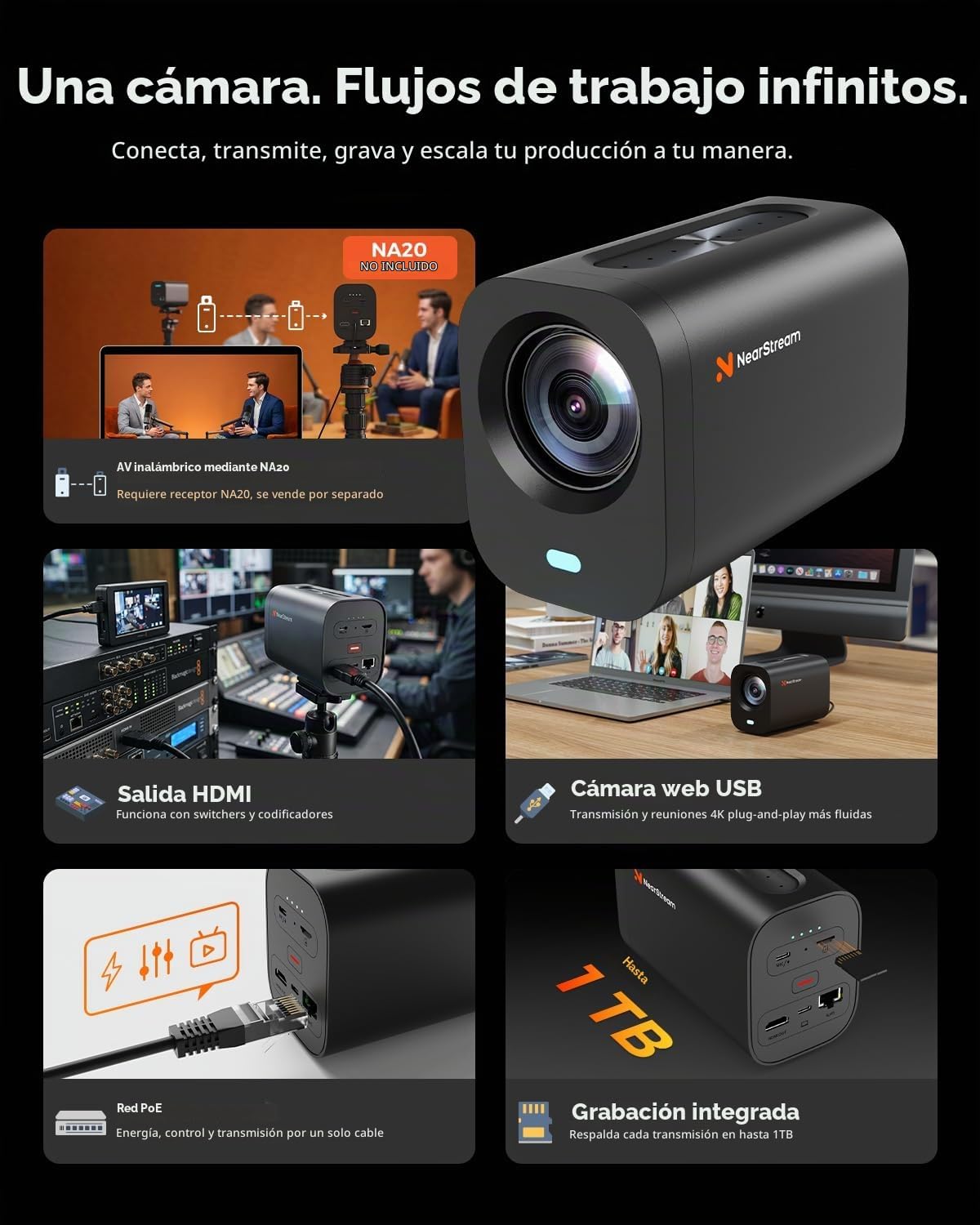 NearStream Cámara de transmisión VM20 Pro 4K, sensor de 1/2" 50MP, zoom