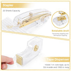 SKYDUE Juego de suministros de oficina dorados, soporte para lápices para escritorio, bolígrafo de gel, grapadora, dispensador de cinta, tijeras, clips y 1000 grapas, decoración de oficina para