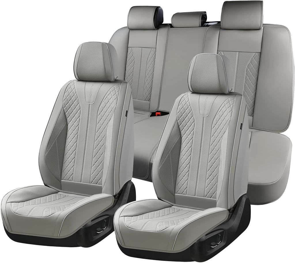 Juego completo de fundas de asiento de automóvil de cuero para automóvil, cobertura completa, impermeable, universal, para asiento de automóvil, ajuste universal para la mayoría de automóviles, SUV, camiones, gris