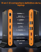 NOVOO Estación de acoplamiento para laptop con monitor dual, pantalla triple 15 en 1, 8K@30Hz DP, HDMI dual 4K@60Hz, 10Gbps USB-A/C, SD/TF, Ethernet 1Gbps, adaptador de base para monitor dual para