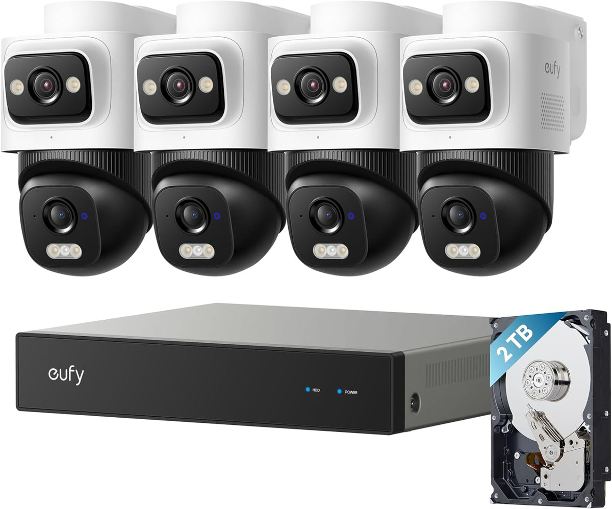 eufy Security Sistema NVR E50,Kit de 4 cámaras,4K de doble lente Bullet-PTZ
