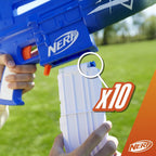 Nerf Fortnite Blue Shock Blaster, cargador de 10 dardos, 10 dardos Nerf Elite, incluye código de bonificación para desbloquear The Beat Wrap en el juego, lanzador de dardos motorizado