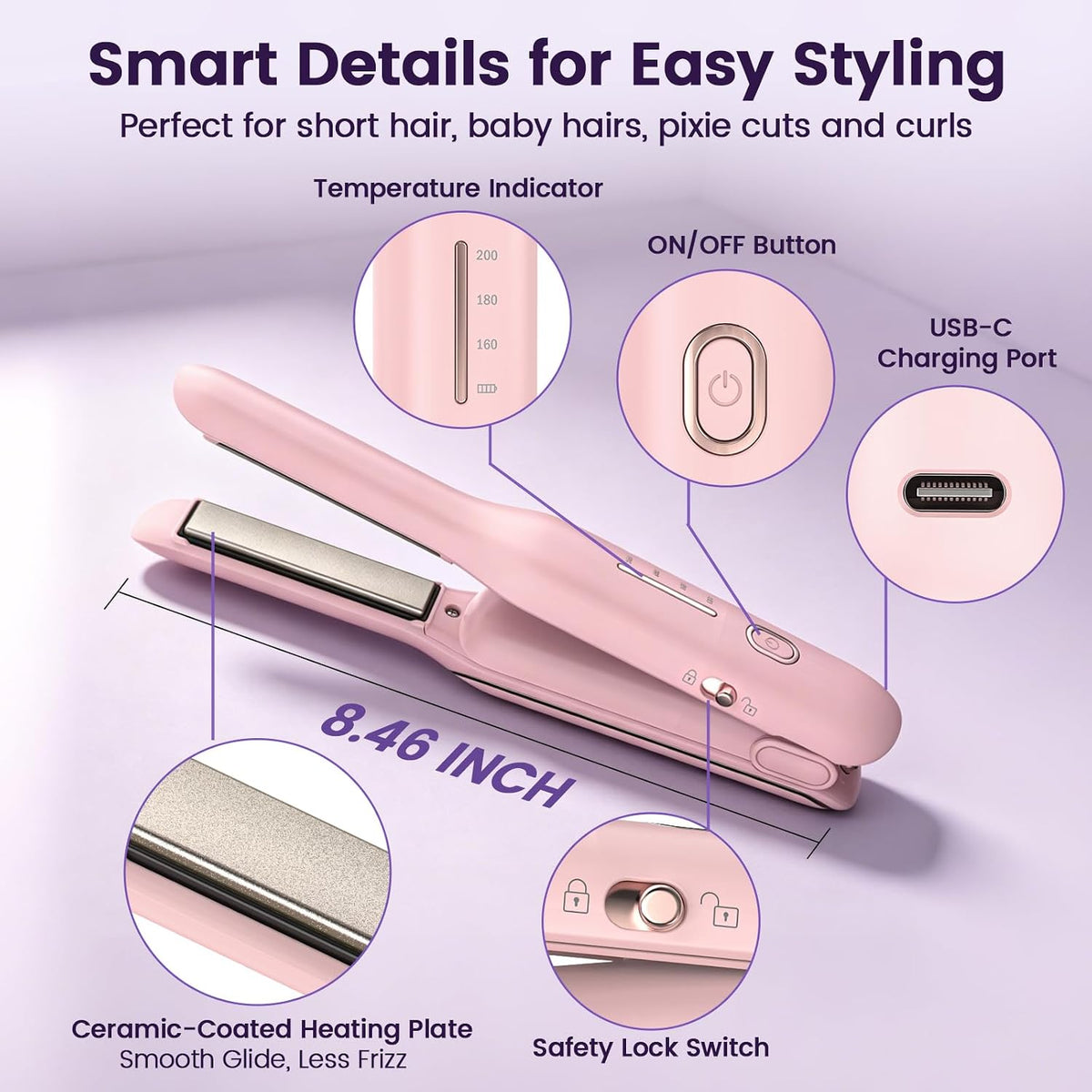 Youbella Plancha plana inalámbrica para cabello corto
