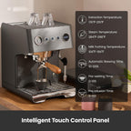 Gemilai G3028A - Máquina de café expreso, cafetera profesional de 15 bares con presión ajustable y espumador de leche automático, doble PID y caldera de 18.6 fl oz, tanque de 57 onzas, acero inoxidable para capuchino, gris latte