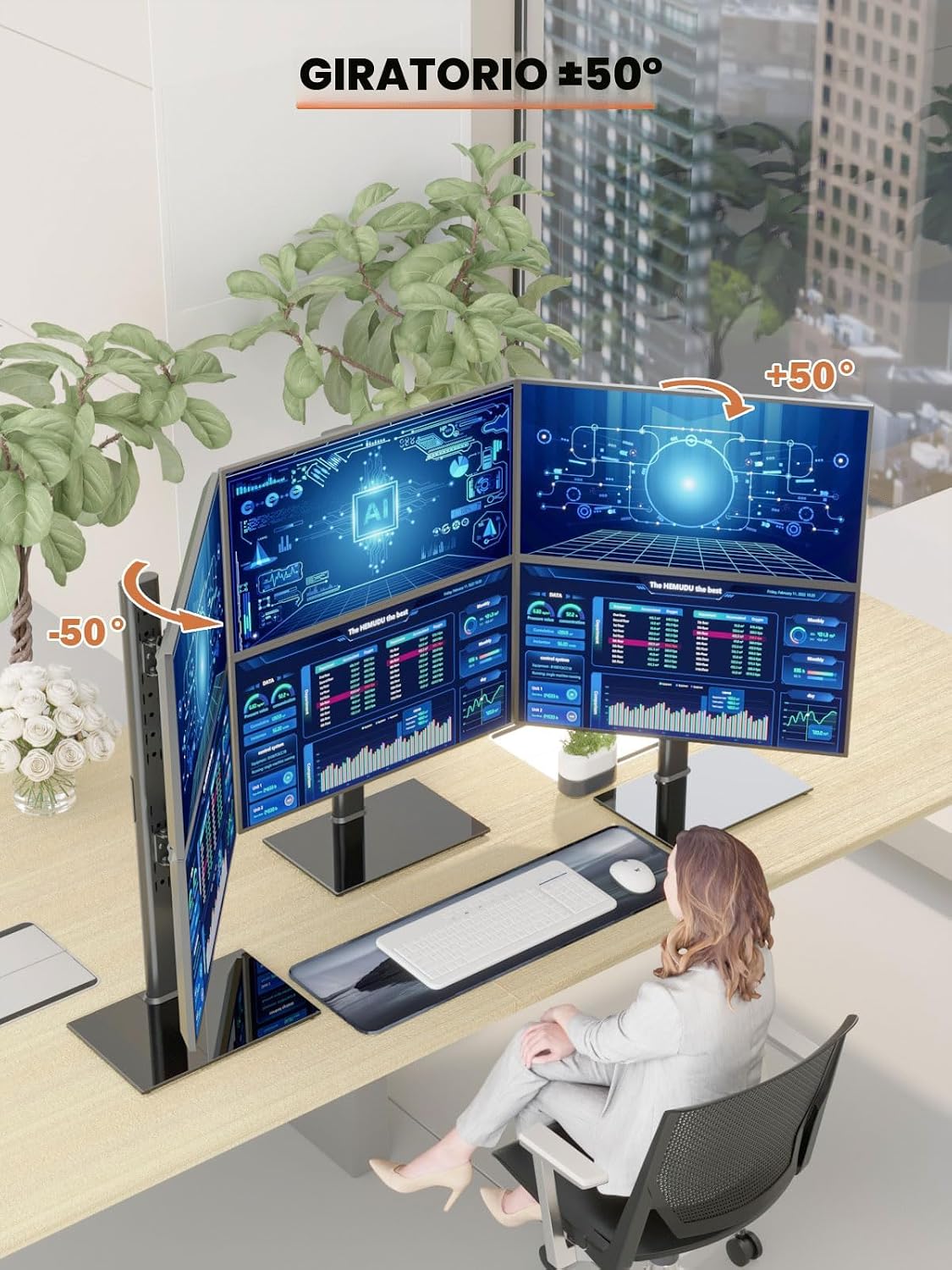 Soporte para Monitor Dual - Apilamiento Vertical de Pantalla, Elevador de Monitor Independiente para Dos Pantallas de 13 a 34 Pulgadas con Giro, Inclinación, Altura Ajustable, Soporta hasta 44 Libras