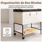StorageWorks Carrito de Lavandería, Canasta Rodante de 2 Niveles con Ruedas, 46 Galones, Beige