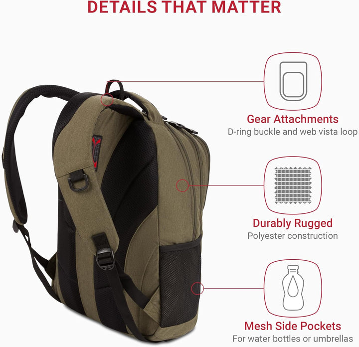 SwissGear - Mochila para laptop Cecil 5505, Verde -Oliva