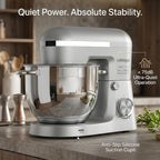 Batidora de pie 6 en 1 con cuenco de 6.5 cuartos de galón, 660 W 10+p velocidades de cocina, mezclador de alimentos de cabeza inclinable para pan y pasteles, para el hogar diario (plateado)