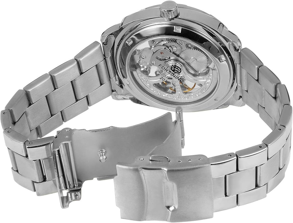 Tiong Reloj mecánico para hombre, de acero inoxidable, automático, con esqueleto, impermeable, para el día del padre, regalo
