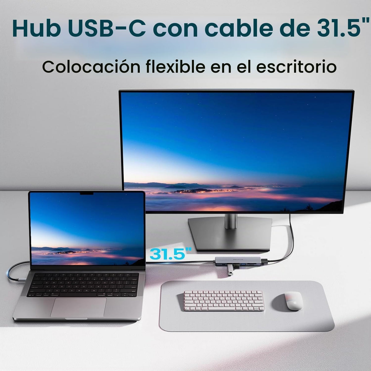 31.5'' USB C Hub Multiport adaptador HDMI 4K para MacBook Neo, iPad