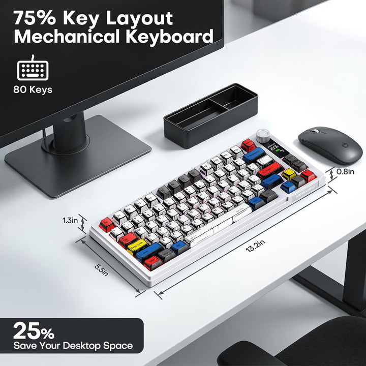 MOKURU Teclado mecánico inalámbrico, tres modos BT\/2.4G\/USB-C, co...