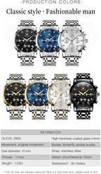 OLEVS Relojes de Oro para Hombres Reloj de Pulsera de Lujo a Prueba de Agua Gran Cara Elegante Acero Inoxidable Analógico Cuarzo Fecha Cronógrafo Luminoso Lectura Fácil Relojes de Negocios Regalos para Hombres Graduación
