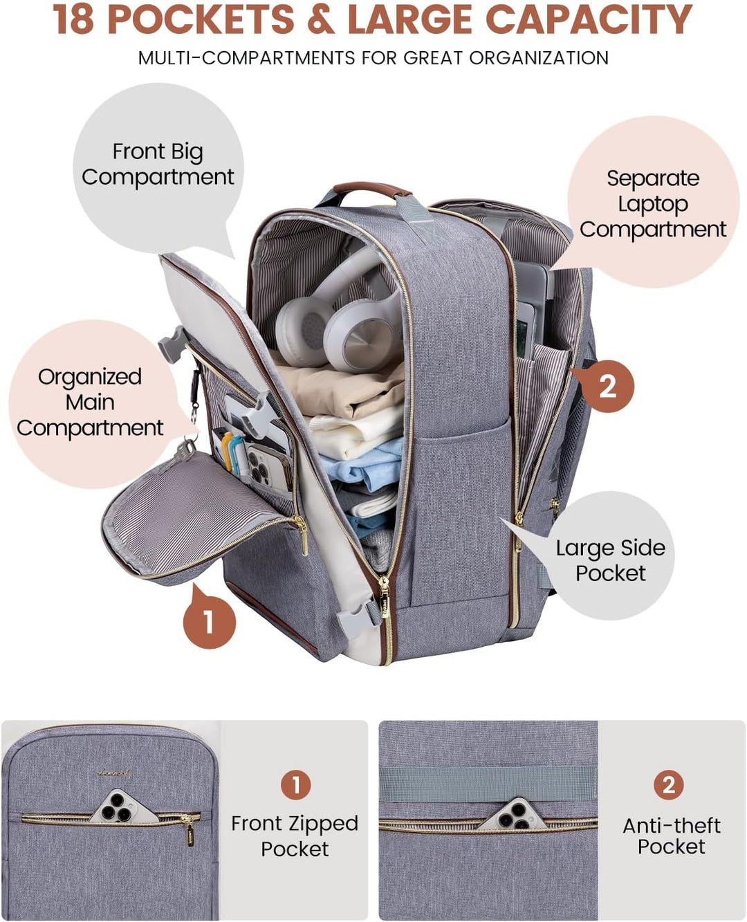 LOVEVOOK Mochila de viaje de 50 litros para mujeres y hombres, equi...