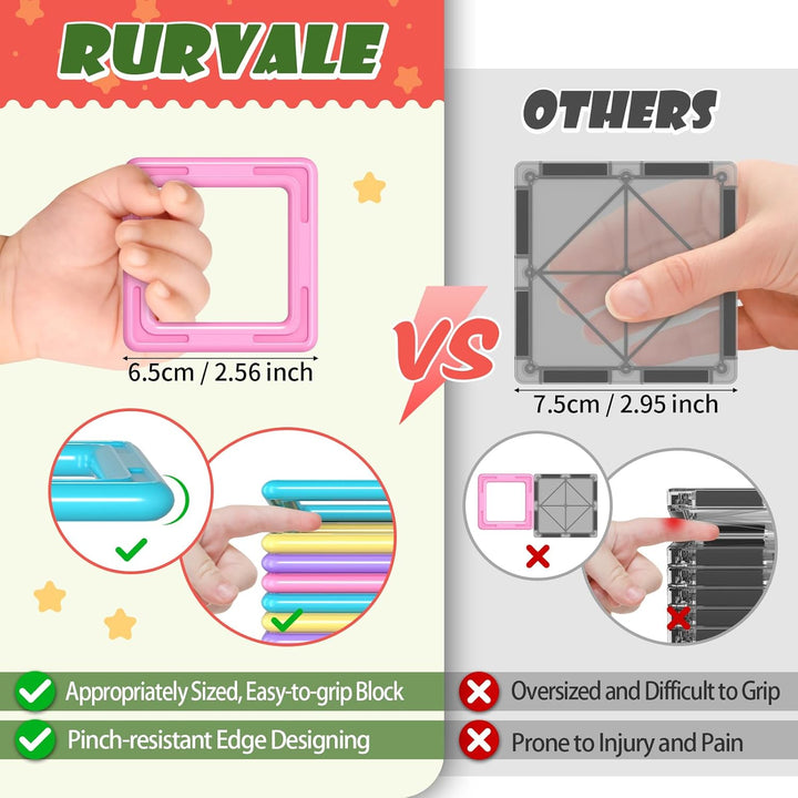 Rurvale 100 azulejos magnéticos, bloques magnéticos para niños de 3...