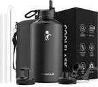 Coolflask Botella de agua de 128 onzas aislada con popote y 3 tapas a