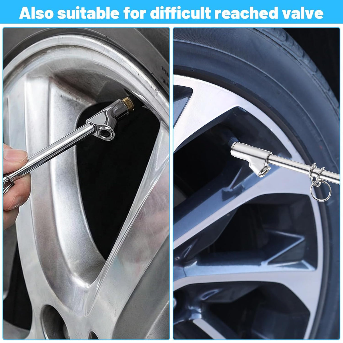 Medidor de neumáticos de doble cabezal de 12 pulgadas, medidor de presión de aire resistente para auto, camión, automóvil, caravana, furgoneta, rango de 10-150 PSI (plateado)
