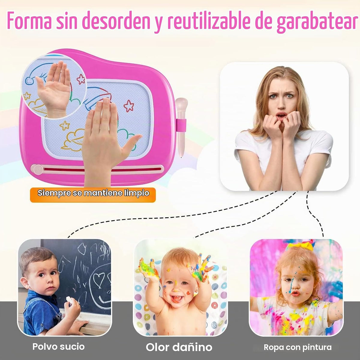 Tablero Magnético de Dibujo para Niños Pequeños: Tablero de Garabatear Borrable para Casa, Viaje y Preescolar | Juguete Divertido y Educativo para Niñas y Niños (Edad 1-3) (Rosa)