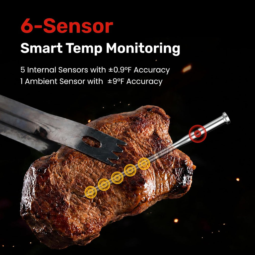Termómetro inalámbrico para carne, Bluetooth 5.4, 6 sensores