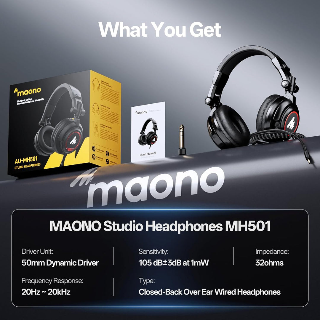 MAONO Auriculares de estudio con controladores de 50 mm Pro Monitor...