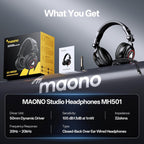 MAONO MH501 Over Ear Closed Back Studio Monitor Headphone with 50MM Drivers, Negro