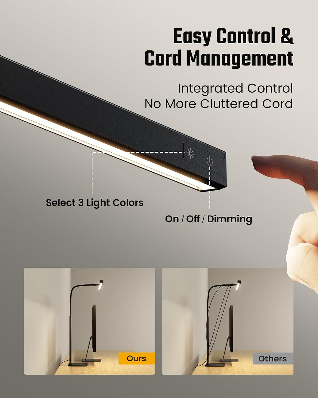 Lámpara SUPERDANNY Lámpara LED de escritorio para el hogar y la oficina, luz para el cuidado de los ojos con base, lámpara de 12W con control táctil, 3 colores, brillo regulable, lámpara de cuello de cisne