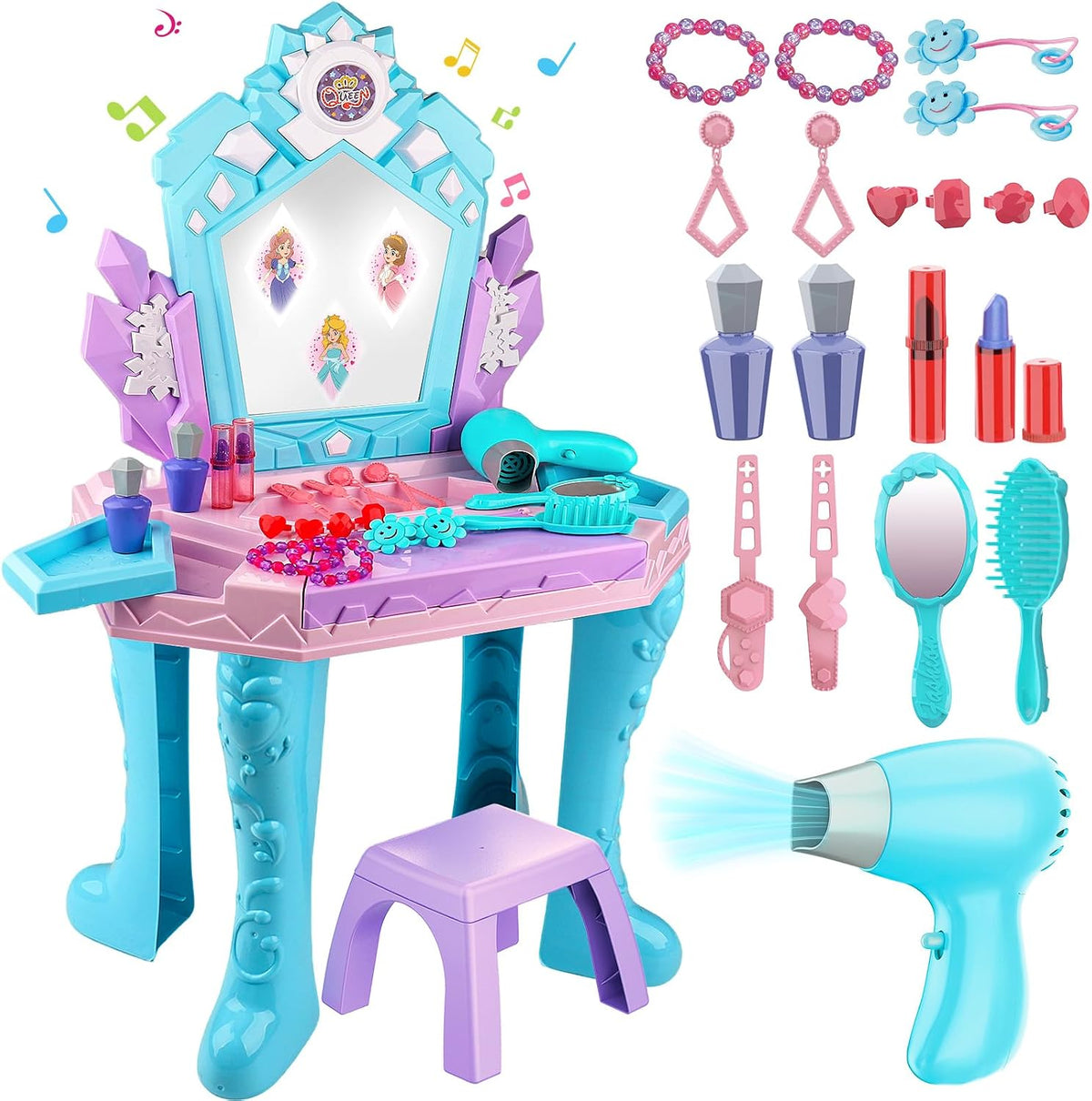 Mesa y silla de tocador de juguete Frozen Girl con espejo y luces y música