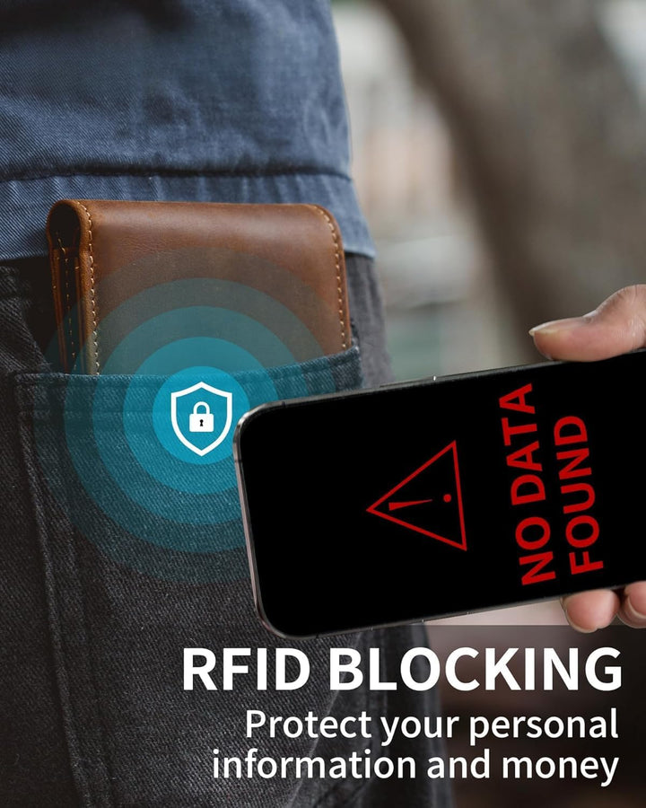 Plinvo Billetera plegable de piel auténtica para hombre con bloqueo...