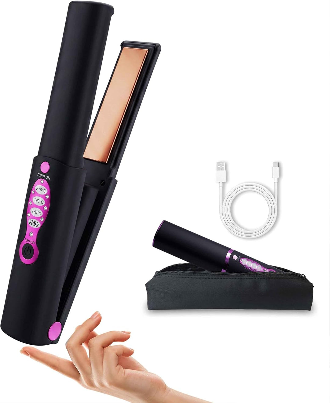 Mini plancha plana inalámbrica para cabello corto, alisadora y riza...