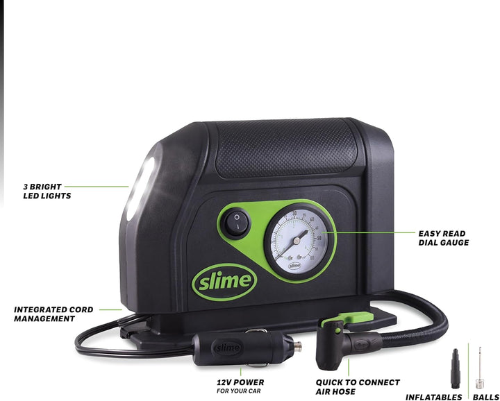 Slime 40050 Inflador de Neumáticos, Compresor de Aire Portátil para...