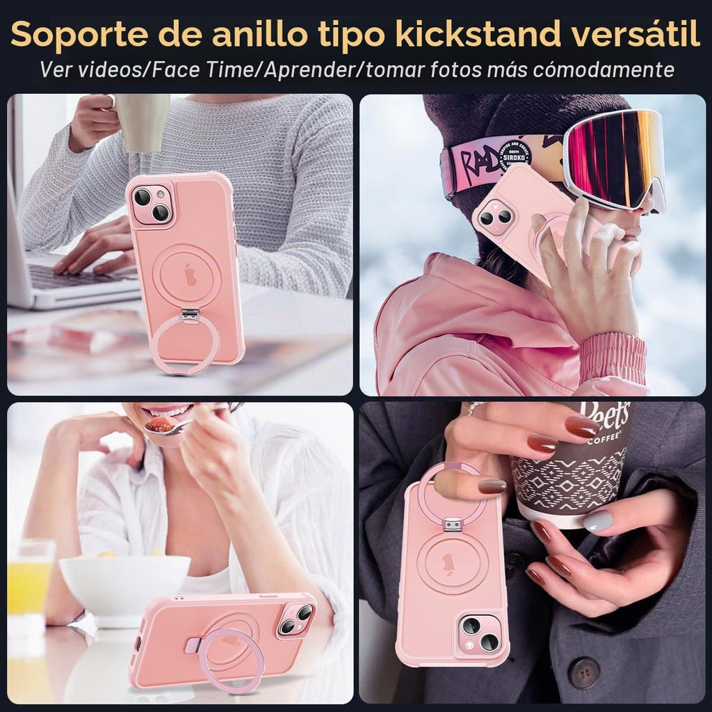 SKYLMW - Funda compatible con iPhone 15, con soporte magnético invisible tipo anillo, funda translúcida de grado militar para iPhone 15 de 6.1 pulgadas, compatible con MagSafe, rosa
