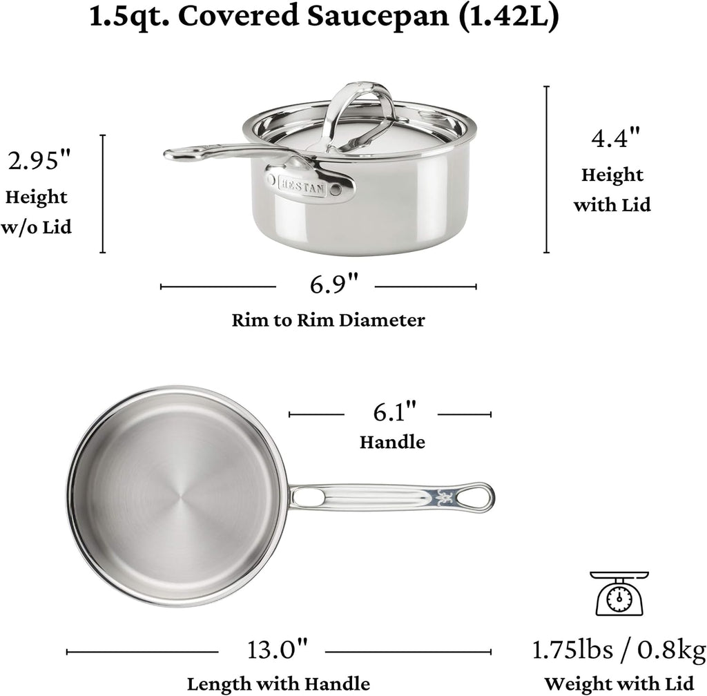 Hestan ProBond Luxe - Juego de utensilios de cocina de 10 piezas, acero inoxidable revestido profesional, construcción ProCore con revestimiento de tres capas, exterior pulido, apto para inducción y