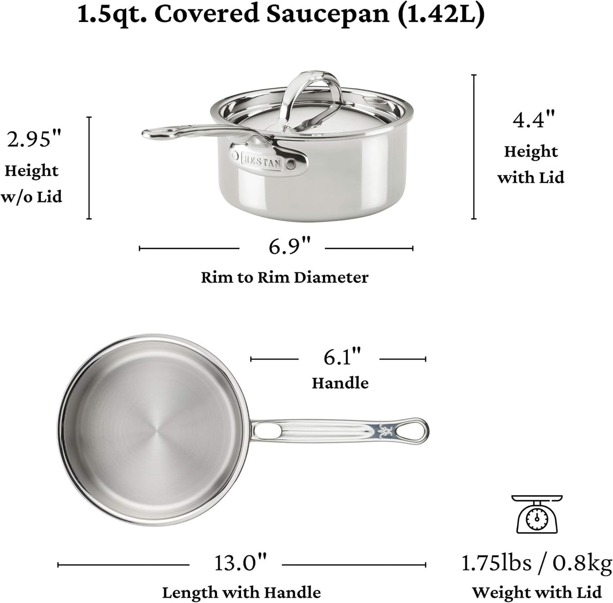 Hestan ProBond Luxe - Juego de utensilios de cocina de 10 piezas, acero inoxidable revestido profesional, construcción ProCore con revestimiento de tres capas, exterior pulido, apto para inducción y