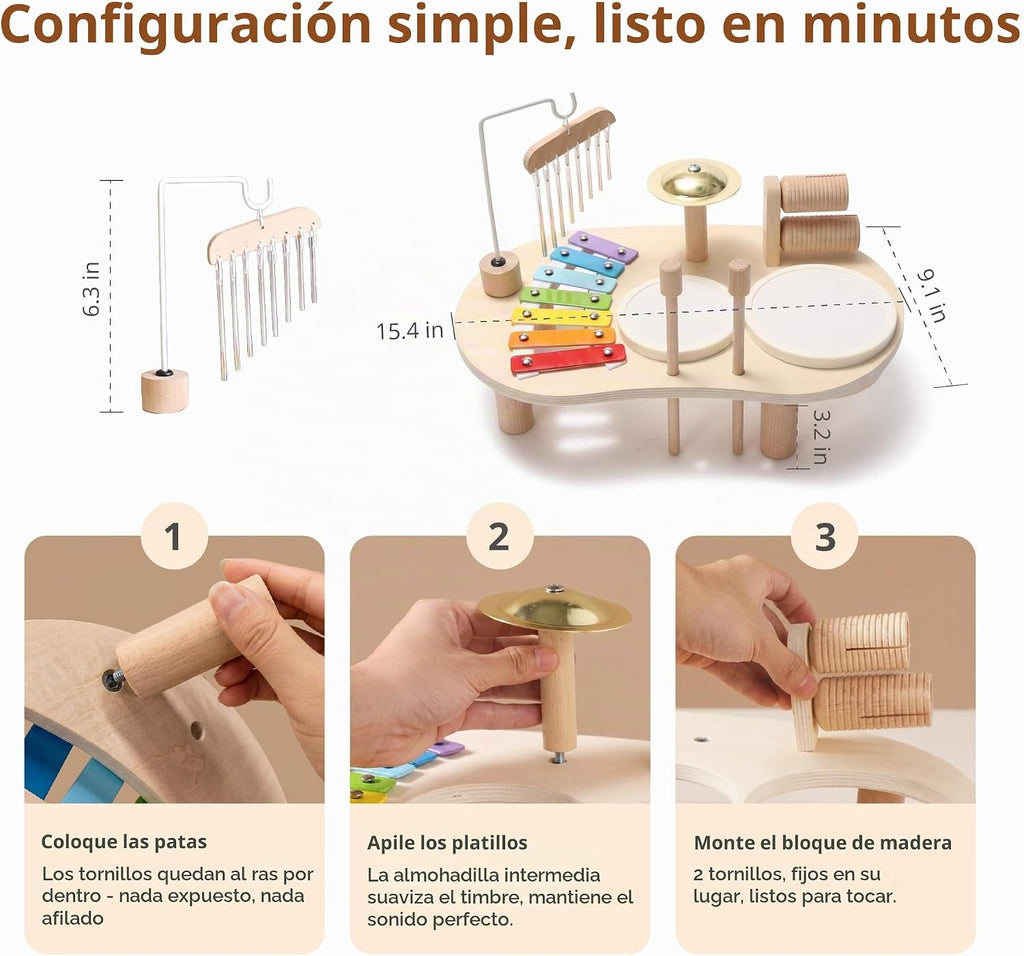 Set de Batería de Madera para Niños 1-3, Juguete Musical Montessori para Kids