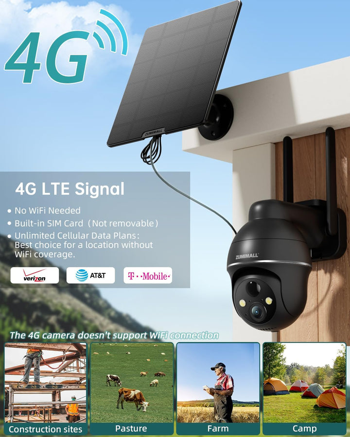 ZUMIMALL Cámaras de seguridad celulares 4G LTE inalámbricas para ex...