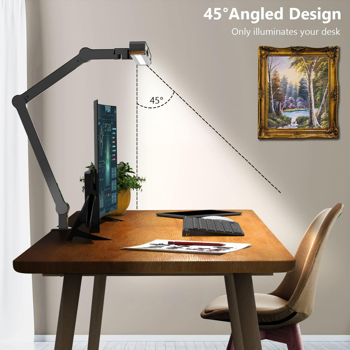 Lámpara Lámpara de escritorio LED con abrazadera, lámpara de escritorio de arquitecto para oficina en casa con iluminación ambiental, luz de escritorio LED ultra brillante de 24 W con atenuación automática y templado continuo