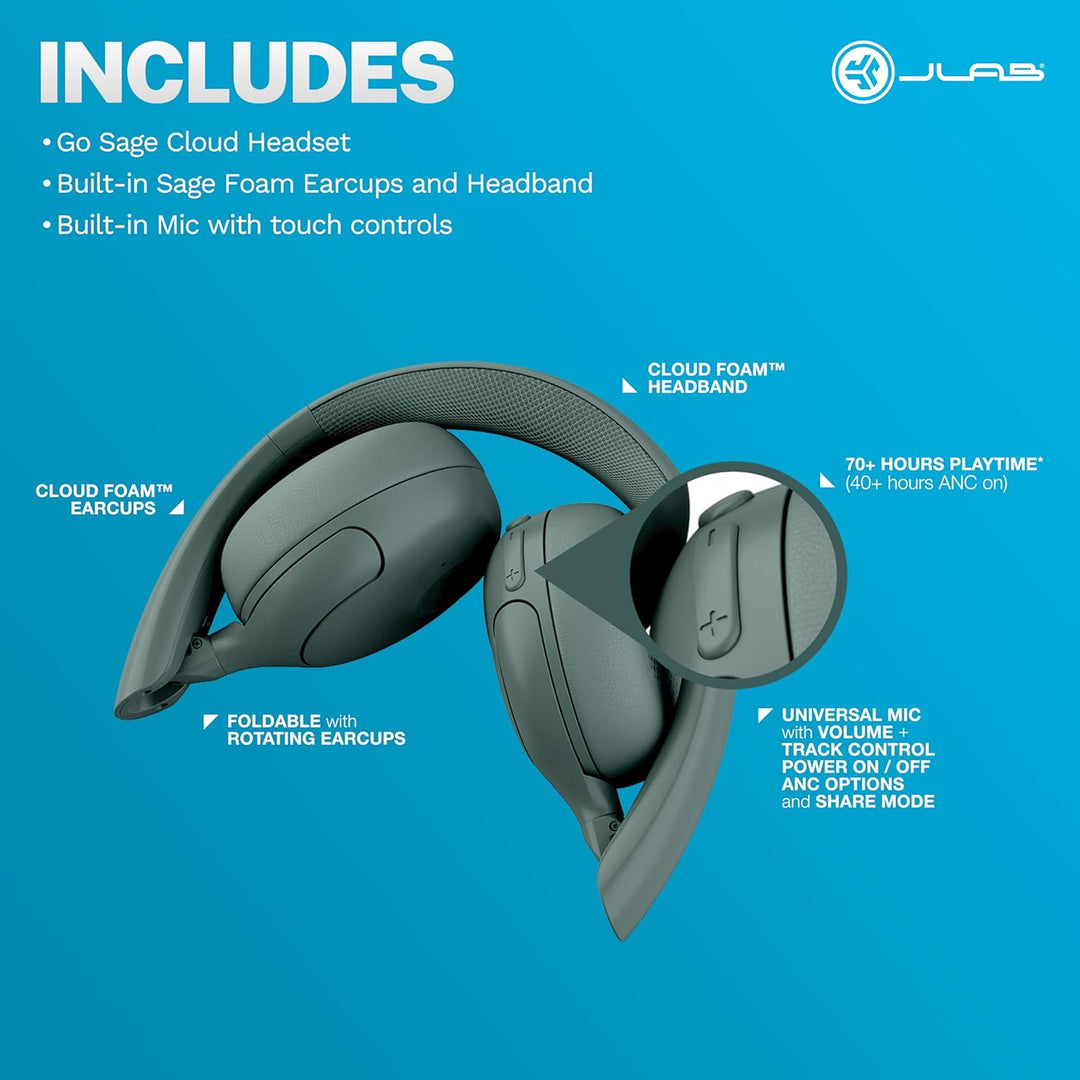 JLab Go Lux ANC - Auriculares inalámbricos, salvia, cancelación act...