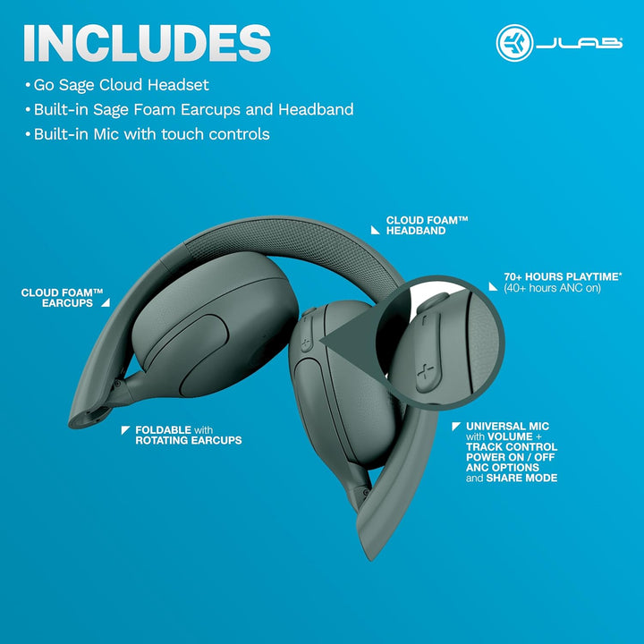 JLab Go Lux ANC - Auriculares inalámbricos, salvia, cancelación act...