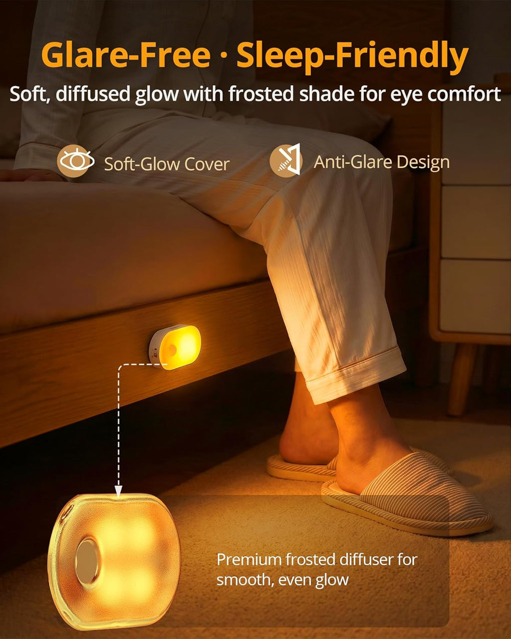 Lámpara Luz nocturna de batería recargable con sensor de movimiento, portátil, apagado automático, regulable para baño, dormitorio, cocina, escaleras, pasillo, mascotas, viajes, paquete de 4, ámbar