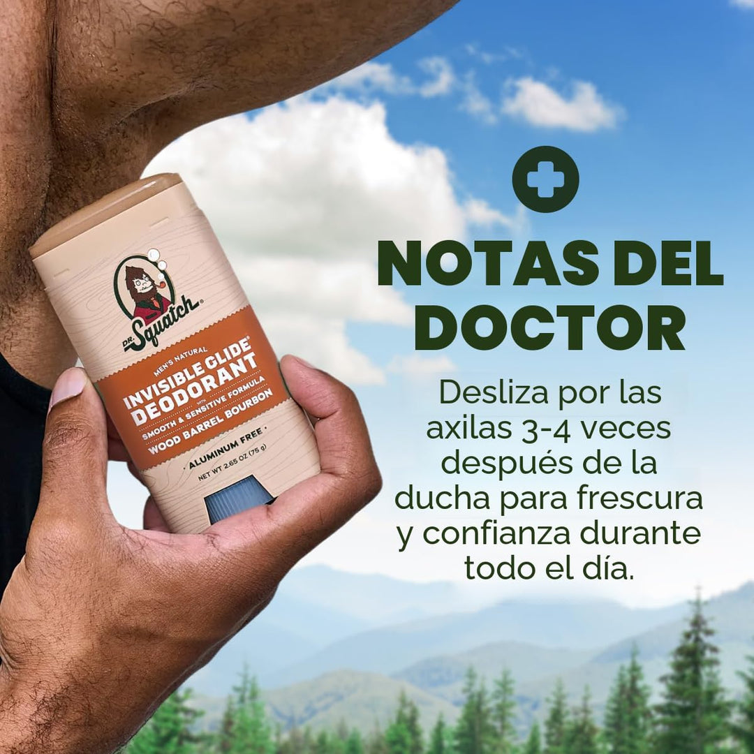Dr. Squatch Invisible Glide Natural Desodorante para hombre, desliz...