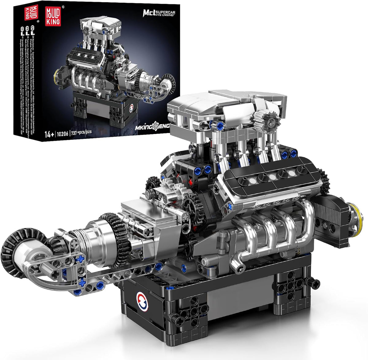 Mould King Supercar V8 - Juego de bloques de construcción de motor que funciona, kit de construcción de modelos de ingeniería MOC para adultos mayores de 14 años