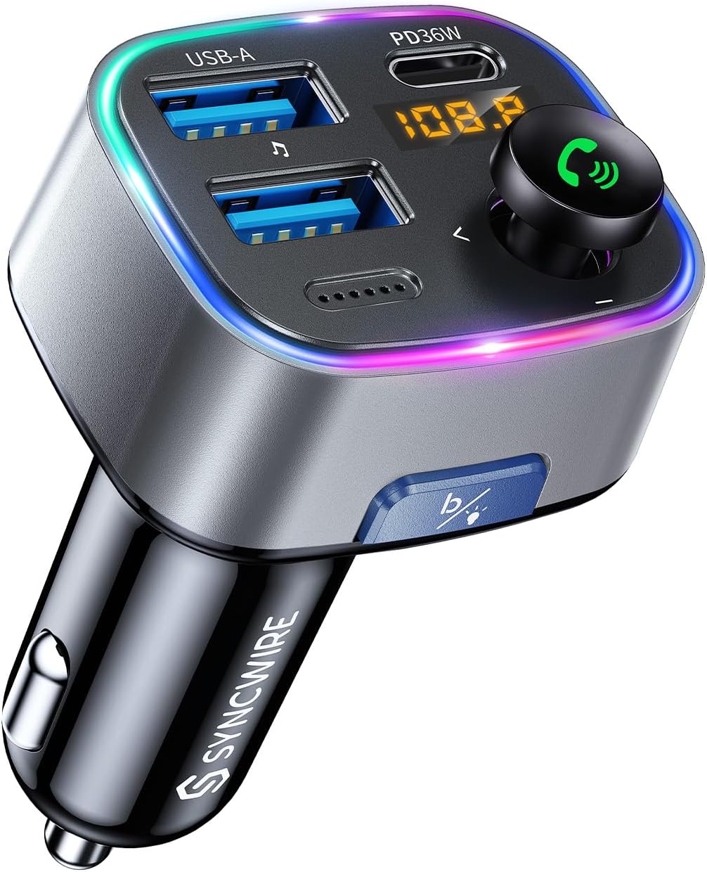 Syncwire Bluetooth 5.4 Transmisor FM Adaptador de coche 48W (PD 36W y 12W