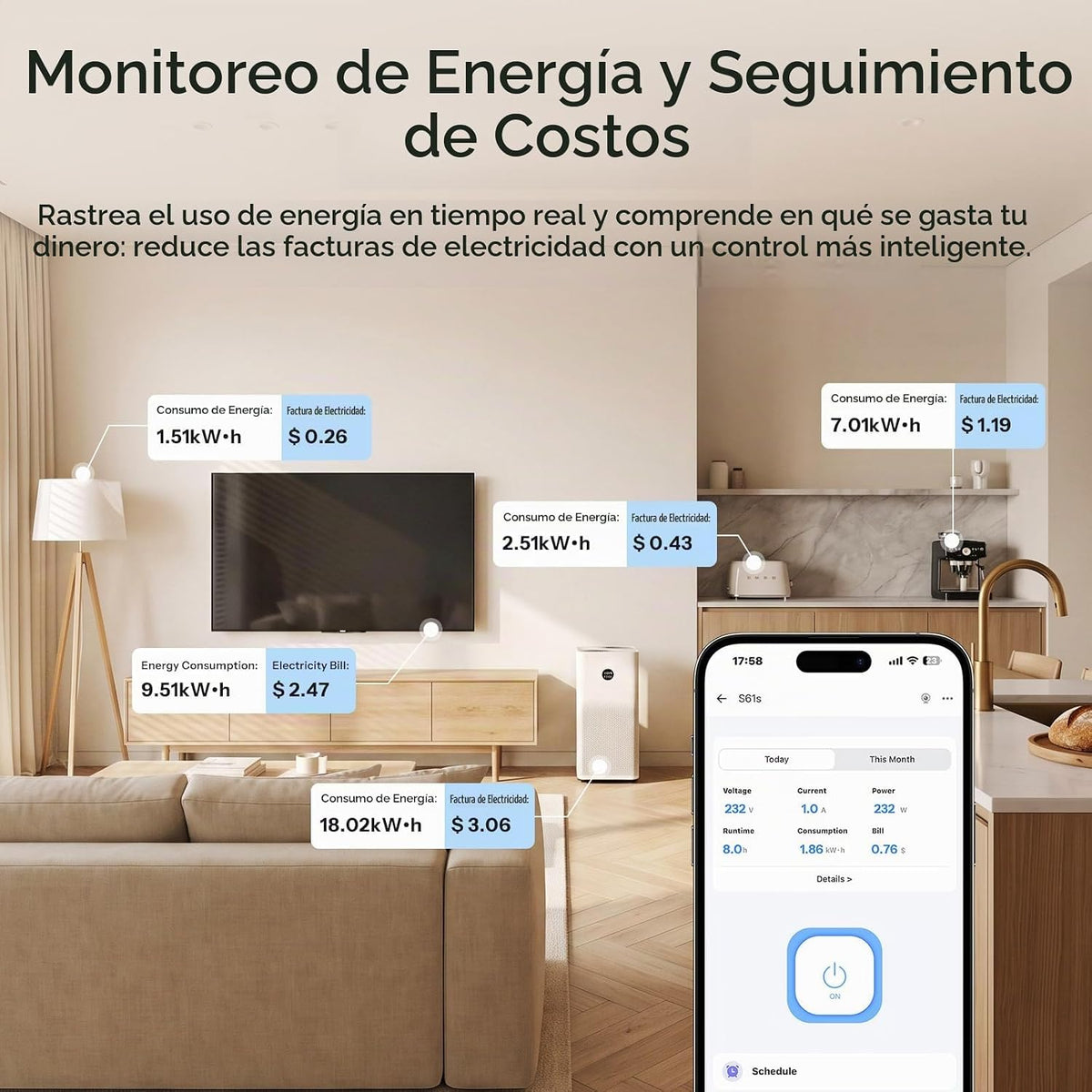 SONOFF S61s Matter Enchufe Inteligente 15A Salida Wi‑Fi con monitoreo de energía