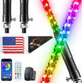 Ehaho - 2 luces de látigo de 6 pies con base de resorte, persecución RGB, aplicación y control remoto