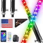 Ehaho - 2 luces de látigo de 6 pies con base de resorte, persecución RGB, aplicación y control remoto