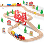 SainSmart Jr. Juego de Tren de Madera para Niños Pequeños - Vías de Madera de Doble Cara Compatible con Brio, Thomas, Melissa y Doug - Expandible, Cambiable - Tren de Juguete de Madera para Niños de 3