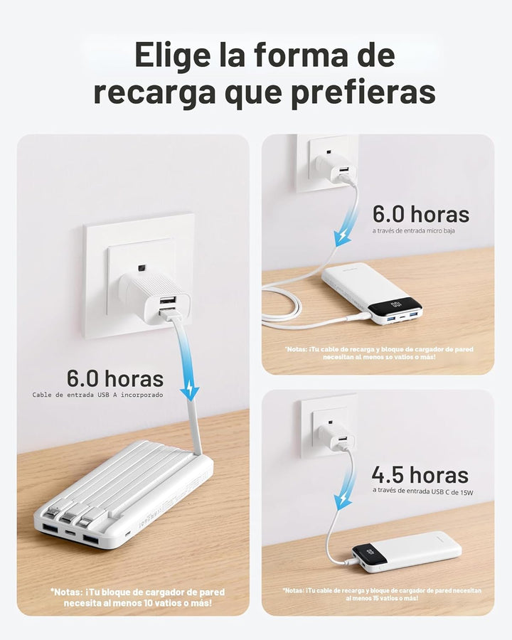 Cargador portátil Charmast con cables incorporados, banco de energí...