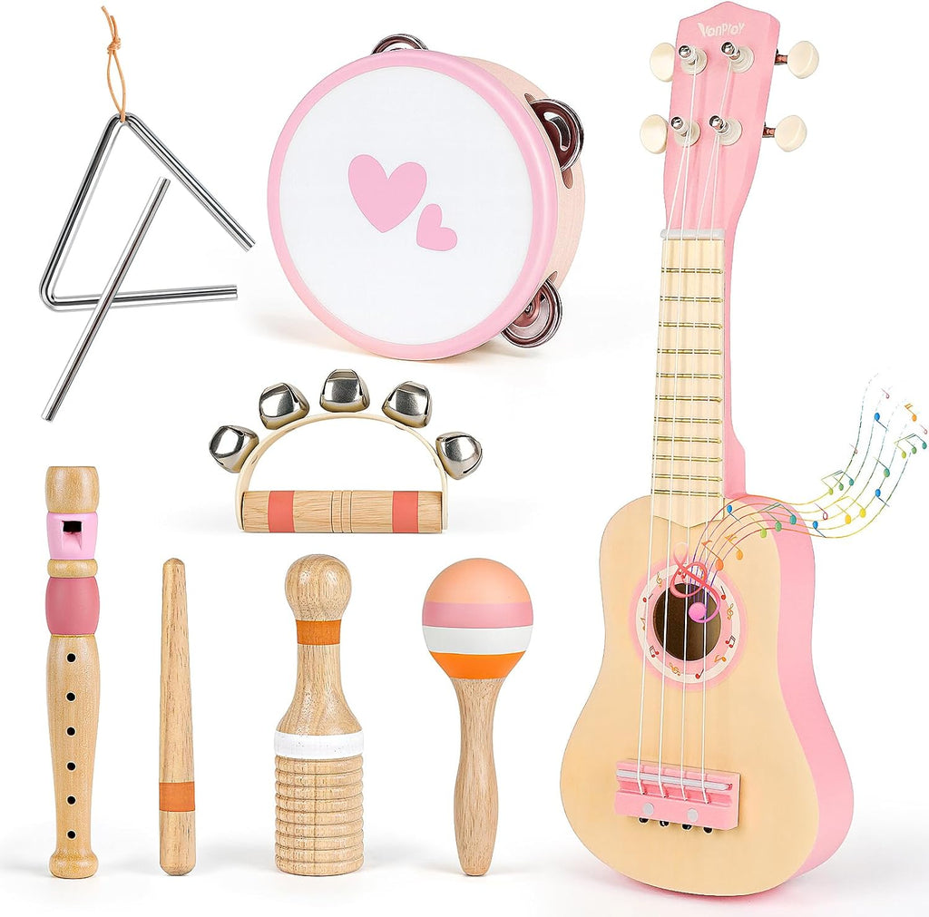 Vanplay Juego de guitarra rosa para niñas pequeñas, regalos de cumpleaños