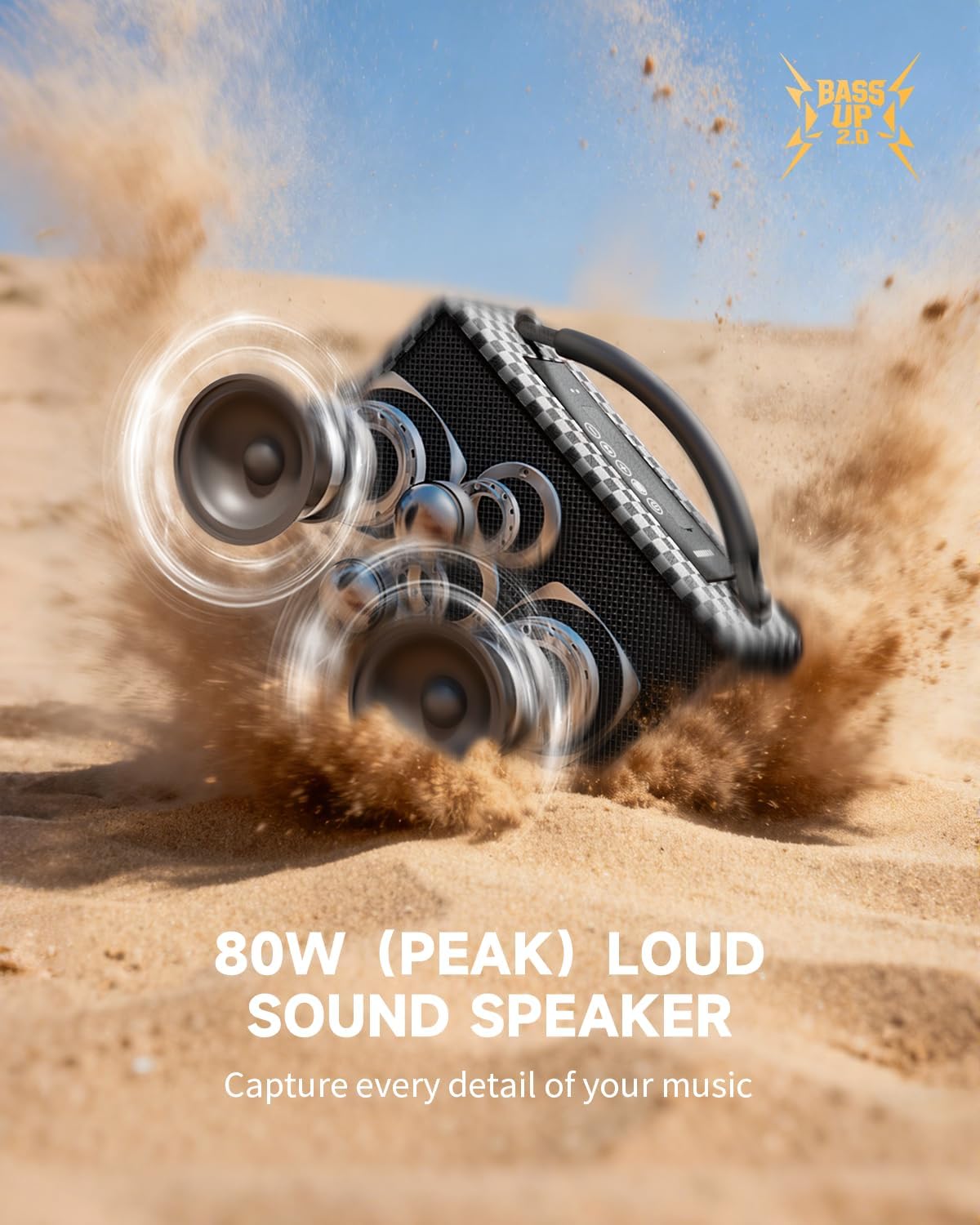 DINDIN Altavoz Bluetooth Portátil: 80W (Pico), 20H Tiempo de Reprod...